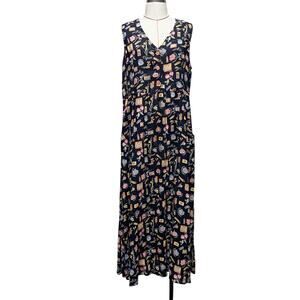 Vintage Dressing Clio Womens Size L Garden Printed Sleeveless Dress